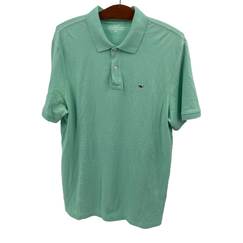 Vineyard Vines Polo Shirt Mens Medium Green Edgartown Pocket Whale Logo‎ Preppy